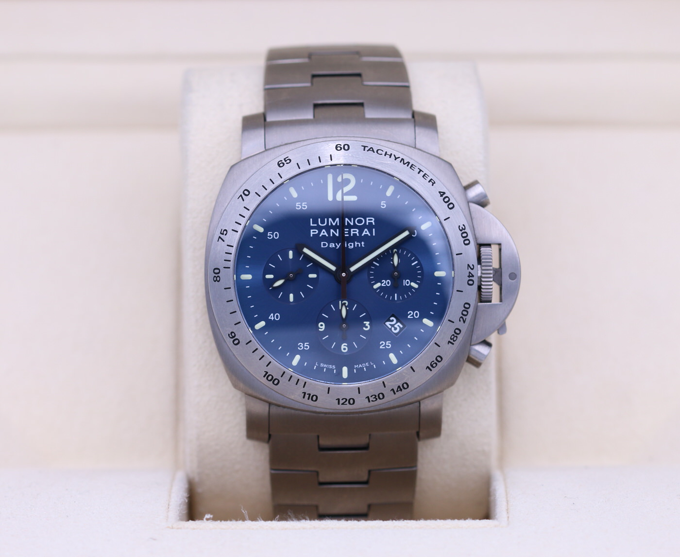 Panerai Luminor Daylight Chrono Titanium Blue Dial PAM 327 Box