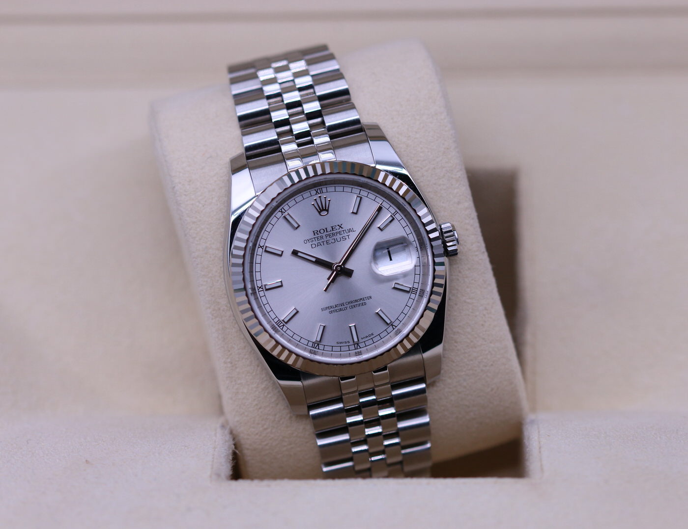 Rolex DateJust 36 Silver Stick Dial 116234 – Box & Papers – Nashville Watch