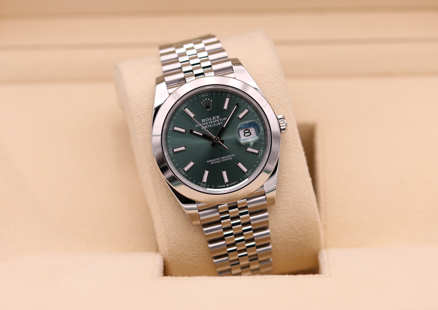 Rolex DateJust 41 Mint Green Stick Dial Jubilee 126300 – 2024