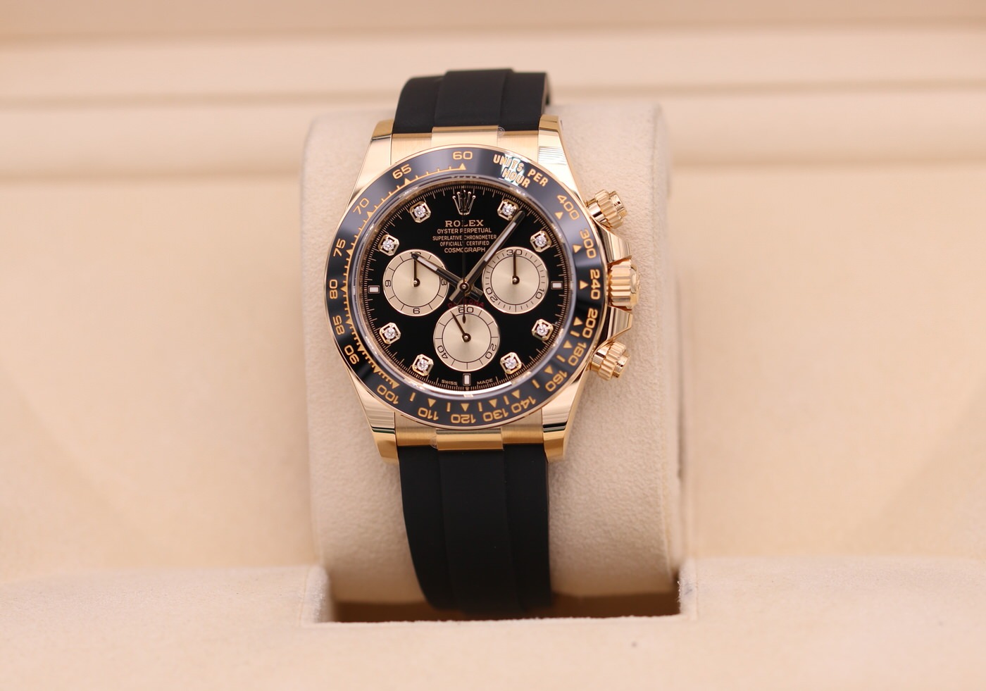 Rolex Daytona Yellow Gold Black Diamond Dial Oysterflex 126518LN